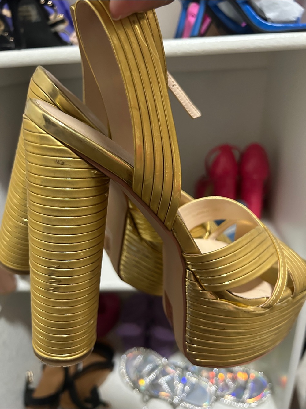 Azazie Gold Metallic Slingback Platform Heels